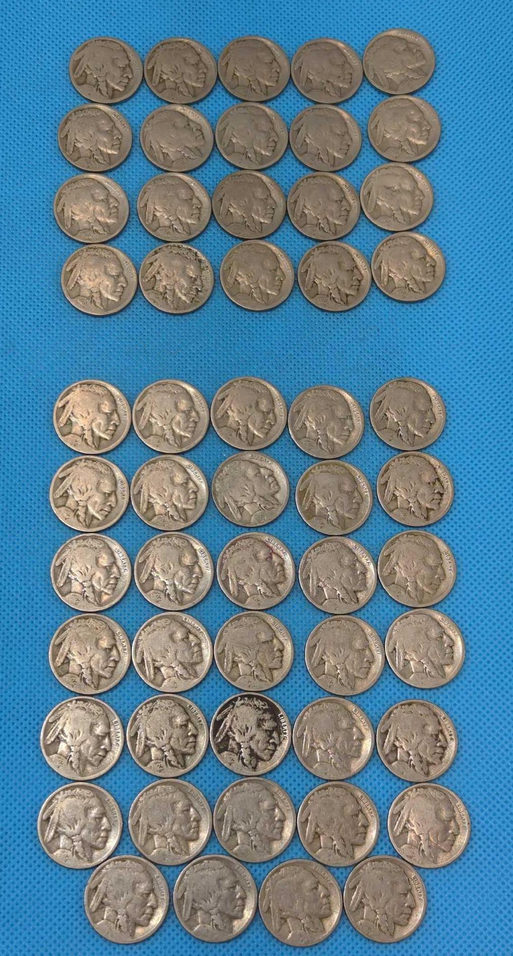BUFFALO NICKELS LOT - 1920-29 - 1923-34 - 43 TOTAL - NUMBERS ARE FAINT