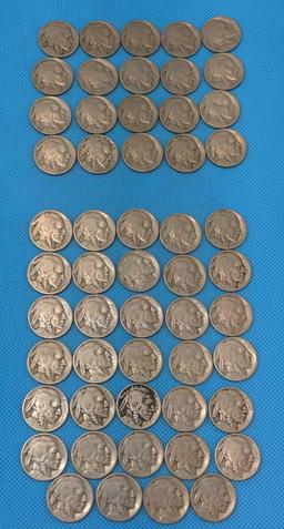BUFFALO NICKELS LOT - 1920-29 - 1923-34 - 43 TOTAL - NUMBERS ARE FAINT