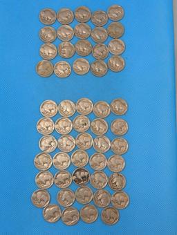 BUFFALO NICKELS LOT - 1920-29 - 1923-34 - 43 TOTAL - NUMBERS ARE FAINT