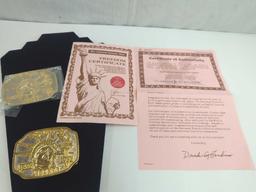 STATUE OF LIBERTY BELT BUCKLE (2) WITH ONE CERTIFICATE OF AUTHENTICITY