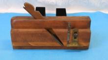 Vintage Wooden Rabbet Plane, 9-inch, Wood and Brass Construction