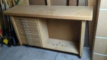 Wooden Workbench with 9 Drawers, 60"x17"x37", Casters for Mobility