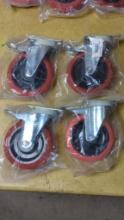 5" DXL Lock Caster, Swivel Red Polyurethane Wheel, Plate Mount