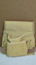 Leather Tool Pouch, 6 Pockets, Riveted Reinforcement, Light Brown