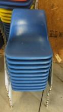 10 blue Stackable Plastic Molded Shell Chairs, Metal Frame