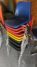 10 Stackable Plastic Molded Shell Chairs, Metal Frame