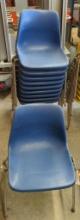 10 Blue Stackable Plastic Molded Shell Style Chairs, Metal Legs