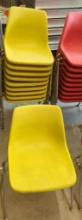 10 Yellow Stackable Plastic Molded Shell Style Chairs, Metal Legs