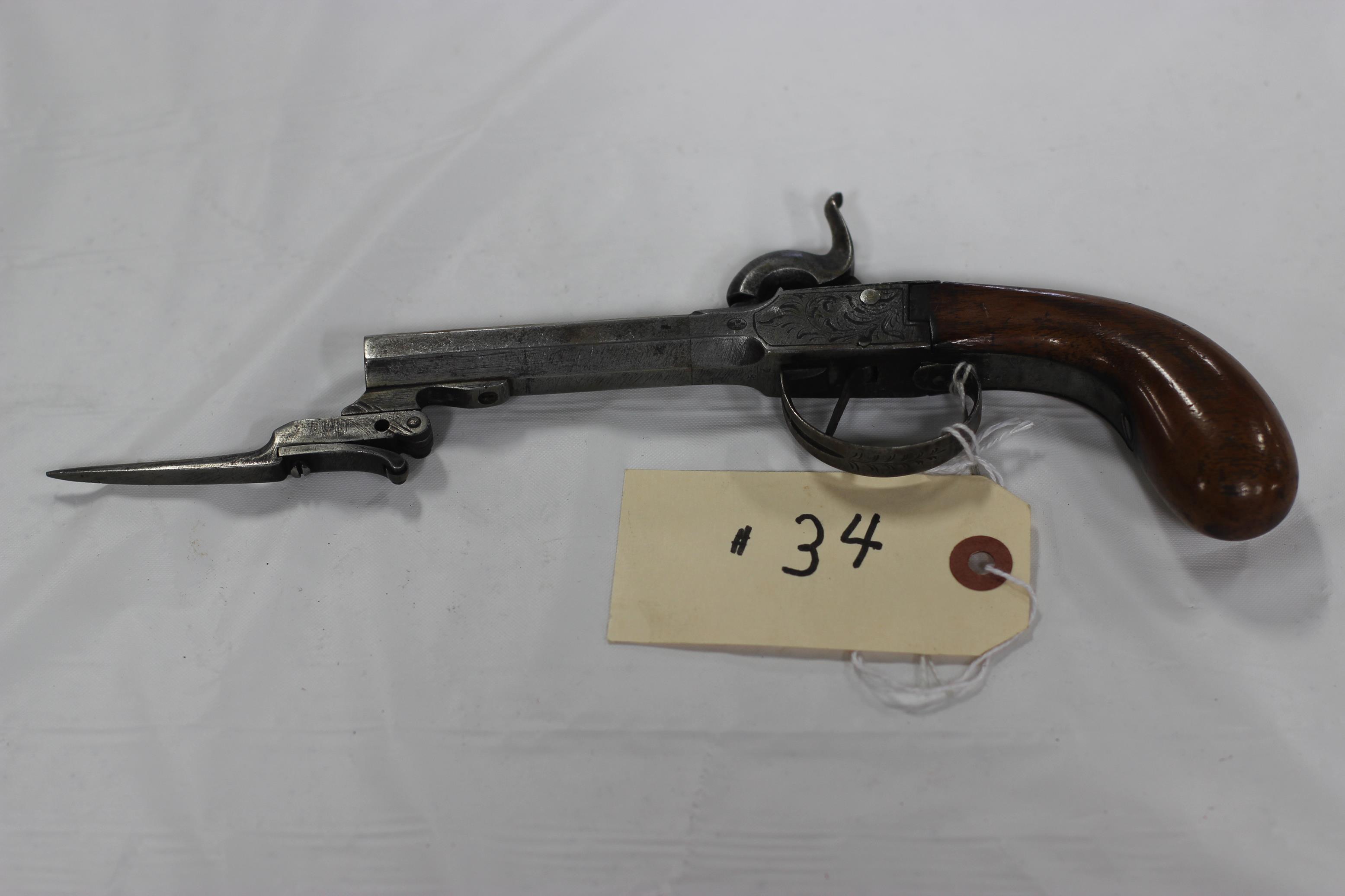 Belgium .465 cal Boot Pistol with hinged spring bayonet, c. 1840 (London)