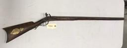 Early Kentucky Long .40 cal Flintlock Rifle w/decorated patch box (old repair)
