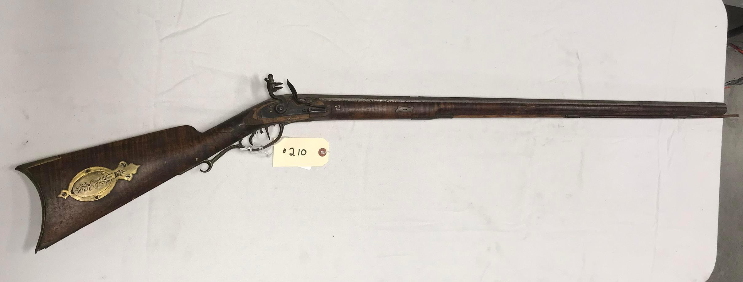 Early Kentucky Long .40 cal Flintlock Rifle w/decorated patch box (old repair)