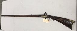 Early Kentucky 45 cal Flintlock Rifle w/full curley maple stock including silver inlay, decorated pa