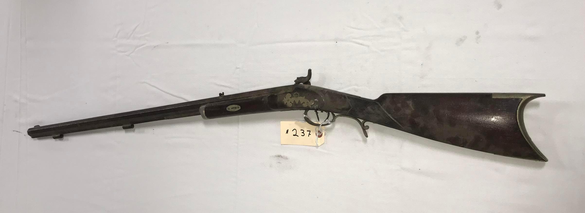 Early Kentucky Half Stock 44 cal Percussion Rifle w/ nice patch box