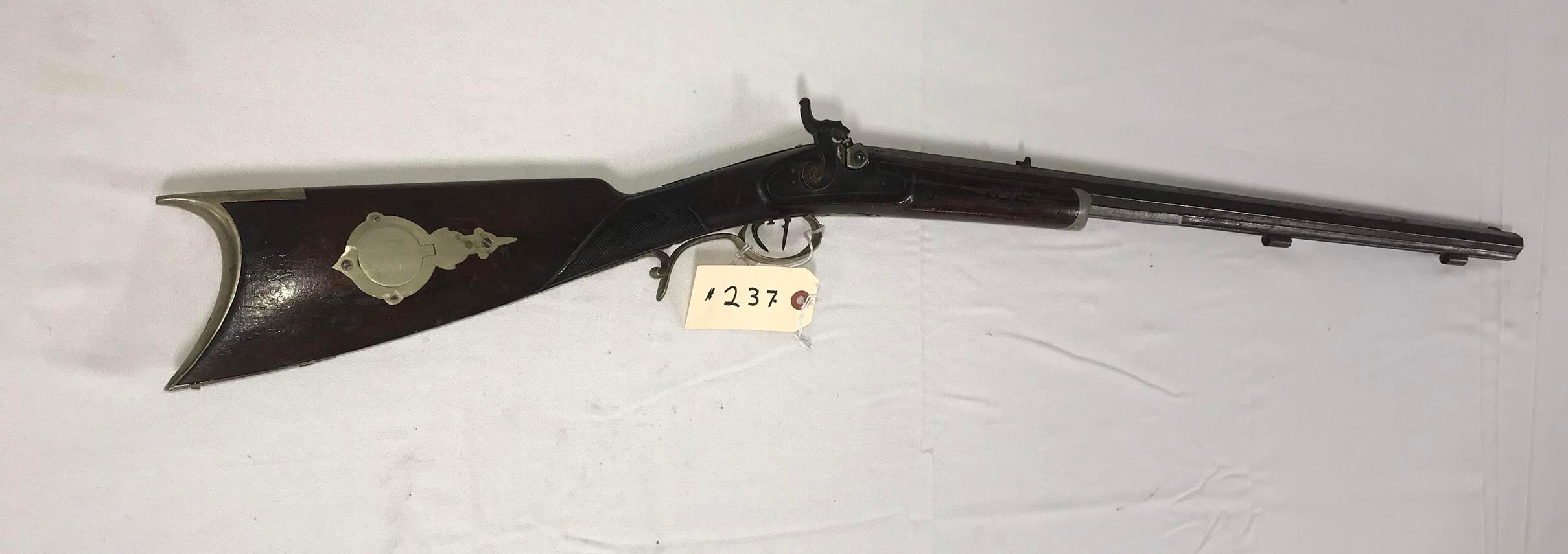 Early Kentucky Half Stock 44 cal Percussion Rifle w/ nice patch box