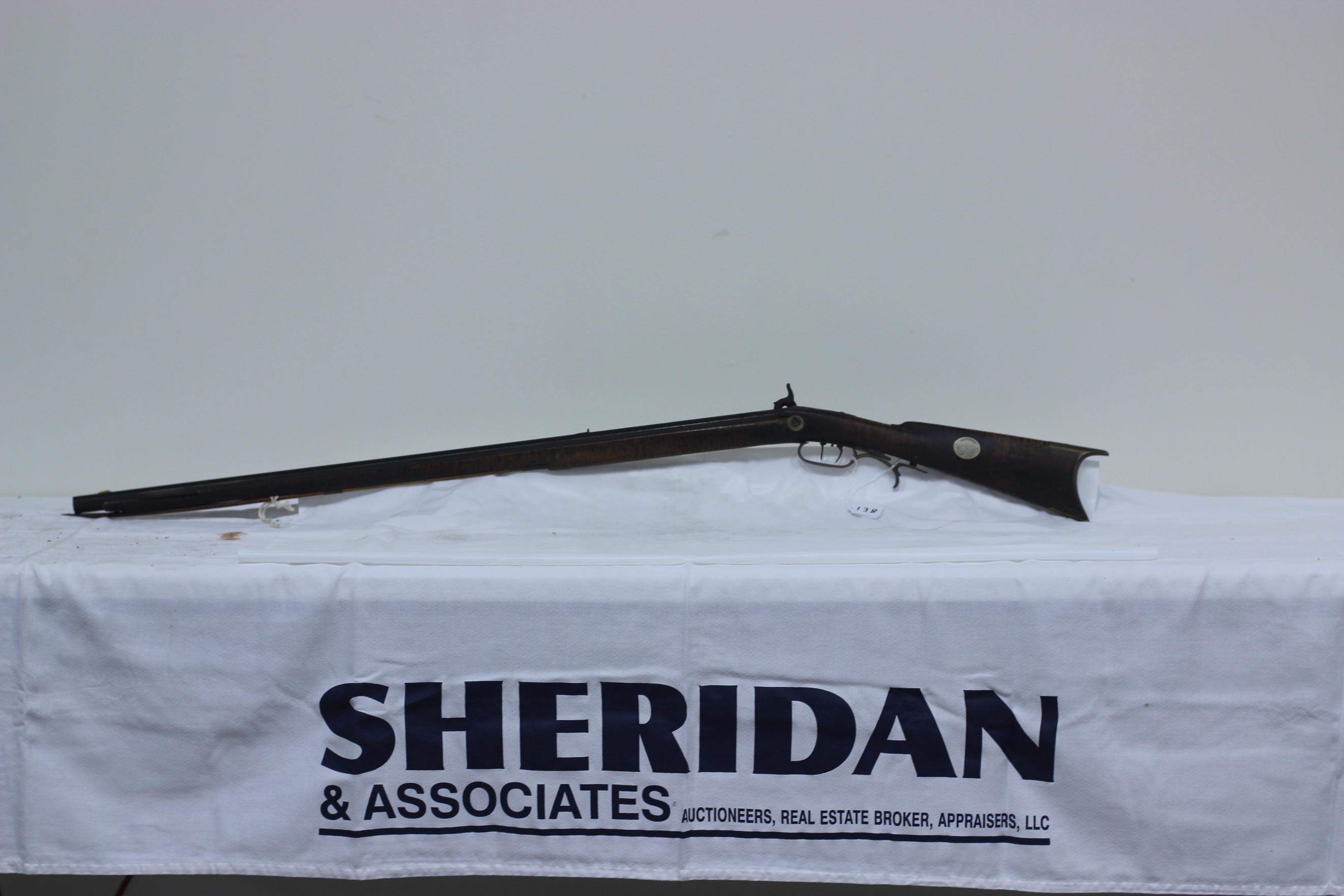 #138-.36 CAL KENTUCKY RIFLE W/FULL STOCK & BARREL MARKED "L.N.D."