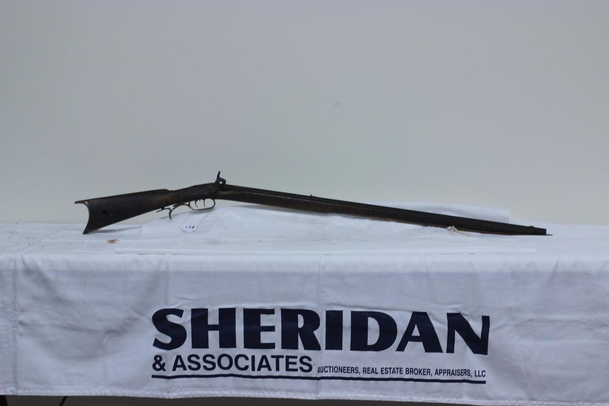 #138-.36 CAL KENTUCKY RIFLE W/FULL STOCK & BARREL MARKED "L.N.D."