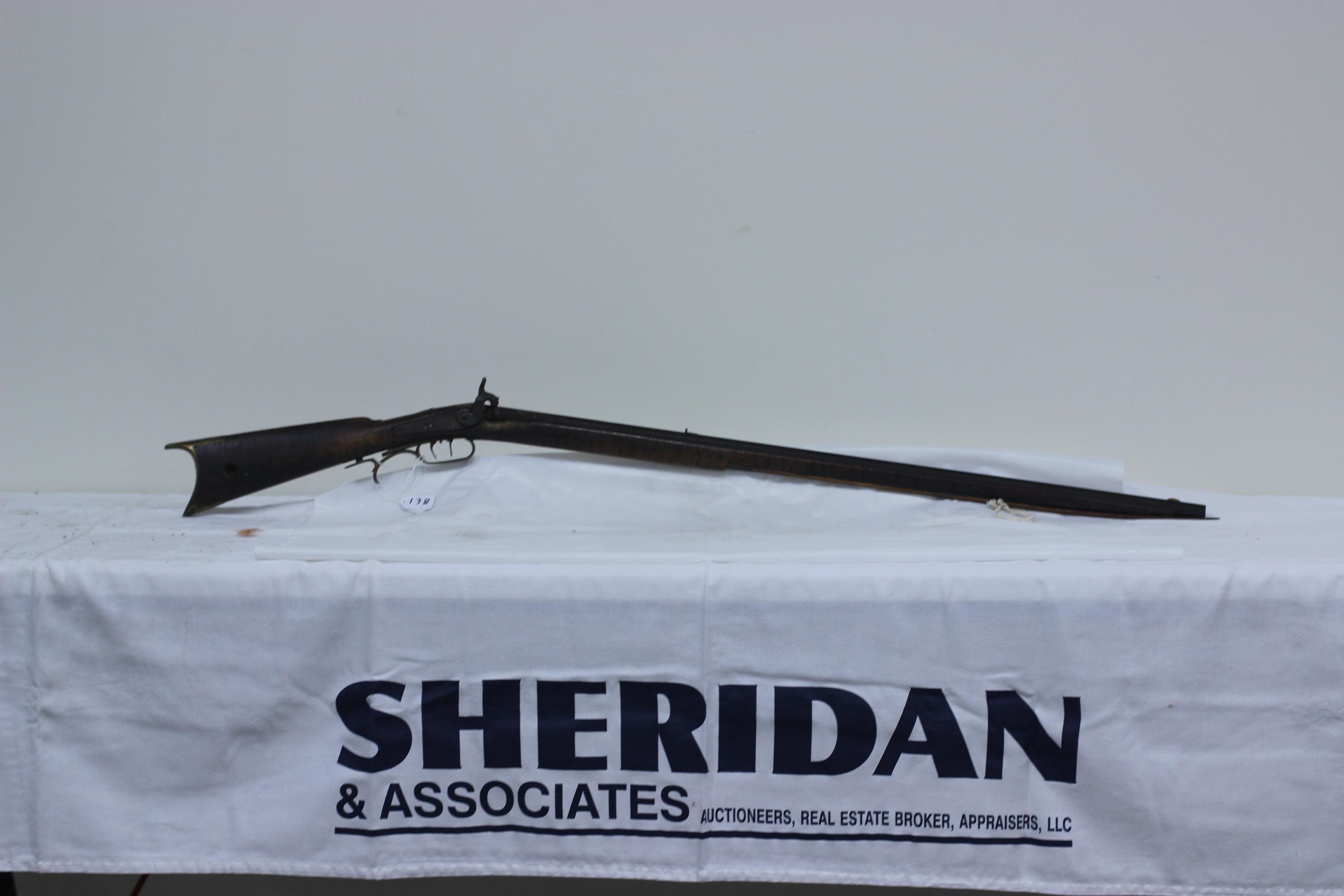 #138-.36 CAL KENTUCKY RIFLE W/FULL STOCK & BARREL MARKED "L.N.D."