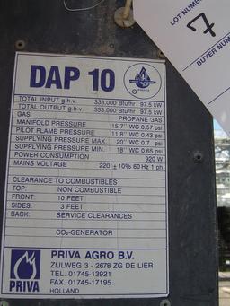 1995 PRIVA DA PROPANE CO2 GENERATOR, 333,000 BTU OUTPUT  (USED FOR ONLY ONE YEAR)