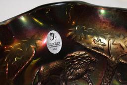 FENTON LION PATTERN CARNIVAL GLASS BOWL, 8"