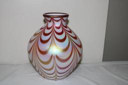 FENTON PULLED FEATHER VASE, BY DAVE FETTY, 8"