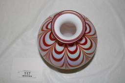 FENTON PULLED FEATHER VASE, BY DAVE FETTY, 8"