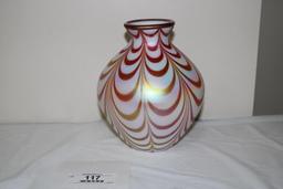 FENTON PULLED FEATHER VASE, BY DAVE FETTY, 8"