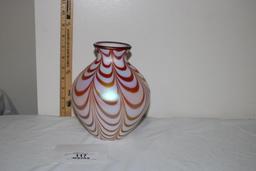 FENTON PULLED FEATHER VASE, BY DAVE FETTY, 8"