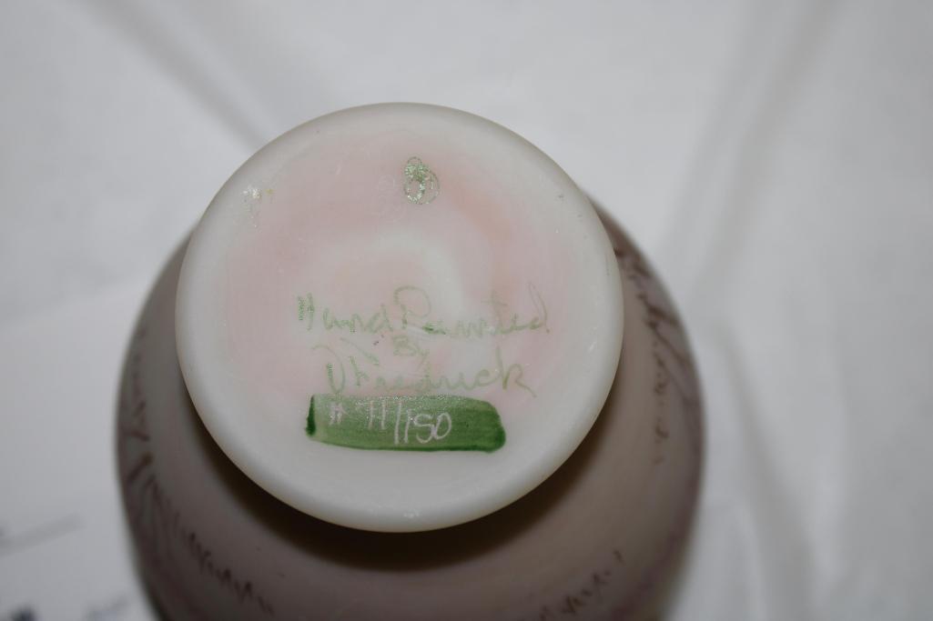 FENTON SMALL VASE, HANDPAINTED BY D. FREDRICK, #71/150, 4.25"