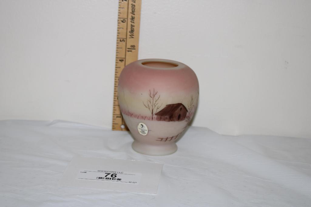 FENTON SMALL VASE, HANDPAINTED BY D. FREDRICK, #71/150, 4.25"