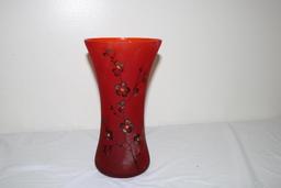 FENTON FLORAL PATTERN VASE, HANDPAINTED BY S. STEPHENS, 10"