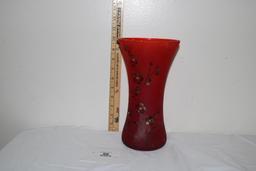 FENTON FLORAL PATTERN VASE, HANDPAINTED BY S. STEPHENS, 10"
