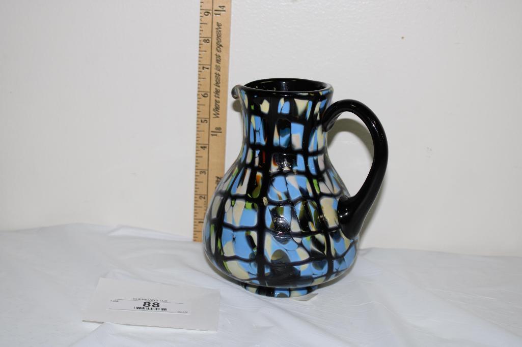 FENTON ART GLASS PITCHER, BY DAVE FETTY, 2007,7.5"