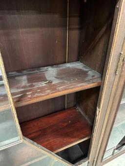 LARGE MAHOGANY 3-DOOR BOOKCASE, CLAW FEET, FULL COLUMNS, 75" X 15" X 75.5",