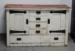 EARLY PEGGED ARTS & CRAFTS SIDEBOARD WITH HAND WROUGHT HARDWARE, PAINTED AN