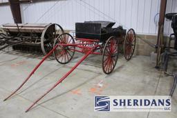 28-1: VINTAGE BUCKBOARD WAGON WITH HARNESS WITH GOOD PAINT