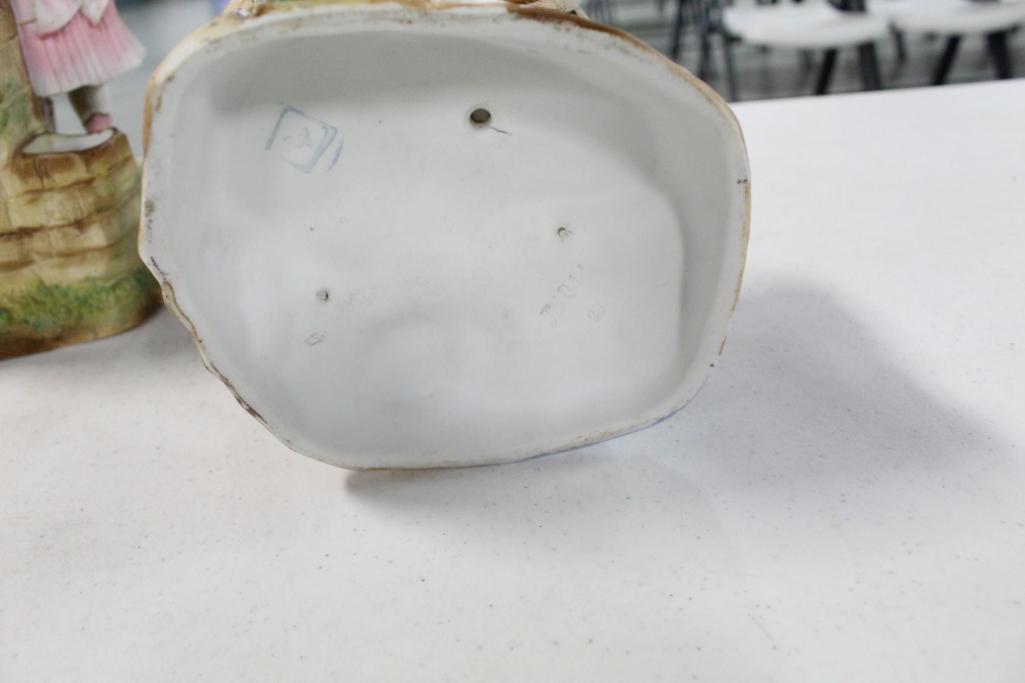 (2) BISQUE MATCH AND TOBACCO HOLDERS, SLIGHT CHIPPED, 10.5"