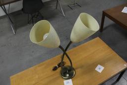 MID-CENTURY ADJUSTABLE DOUBLE LIGHT, FIBER GLASS SHADE TABLE LAMP, 26"
