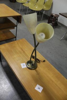 MID-CENTURY ADJUSTABLE DOUBLE LIGHT, FIBER GLASS SHADE TABLE LAMP, 26"