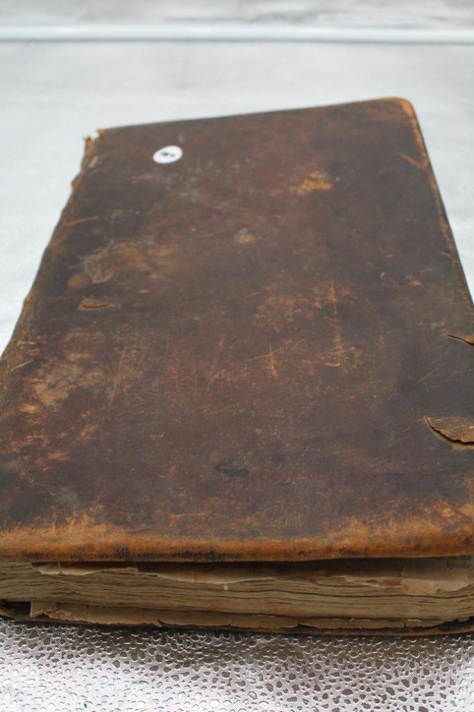 LARGE 17TH CENTURY LEATHER BOUND BOOK FROM FORBES LIBRARY, NORTH HAMPTON, M