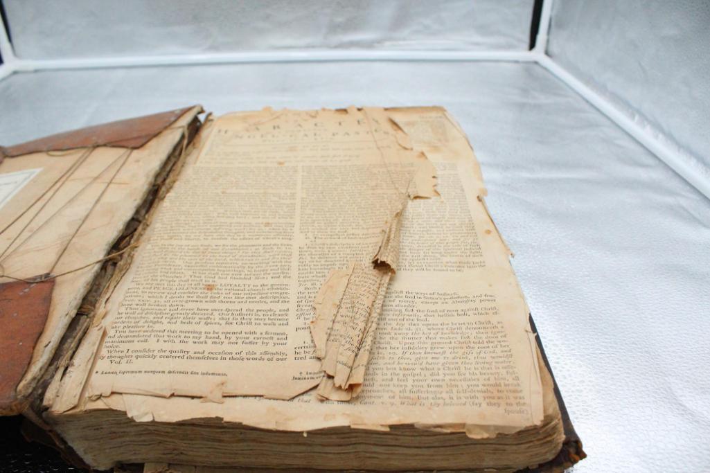 LARGE 17TH CENTURY LEATHER BOUND BOOK FROM FORBES LIBRARY, NORTH HAMPTON, M