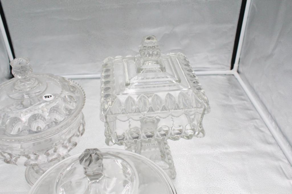 (3) PATTERN GLASS COMPOTES