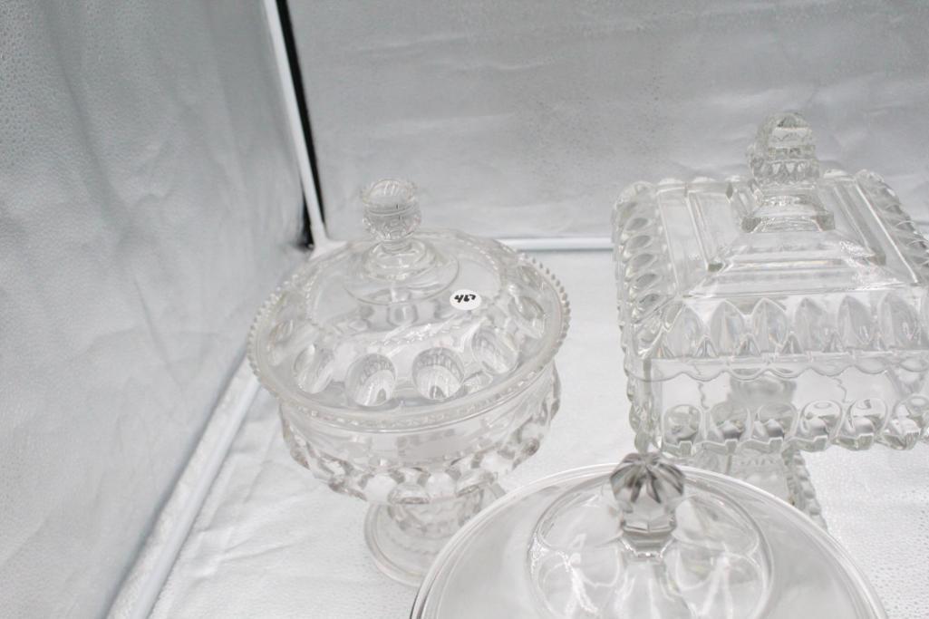 (3) PATTERN GLASS COMPOTES