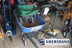 WHEELBARROW AND SPREADER: KOBALT WHEELBARROW AND SCOTTS 2000 SPREADER.