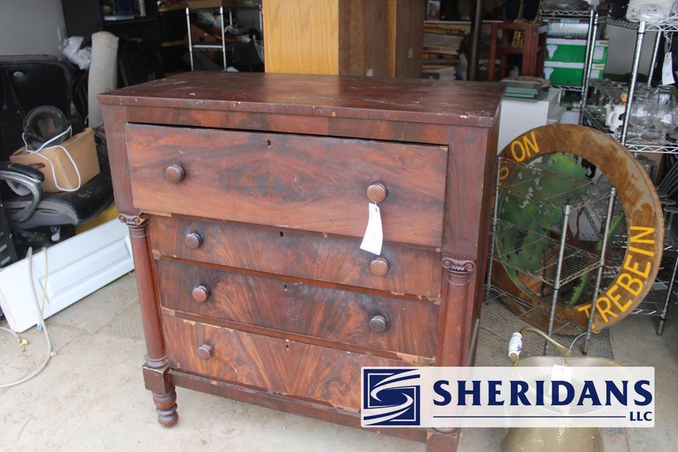 WOODEN DRESSER: 4-DRAWER WOODEN DRESSER. 48" TALL X 43" WIDE X 20" DEE