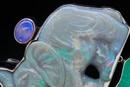 AKR Opal and Sterling Elephant Brooch