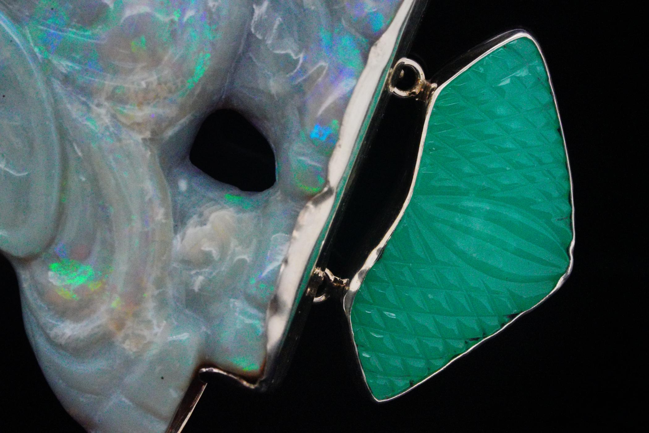 AKR Opal and Sterling Elephant Brooch