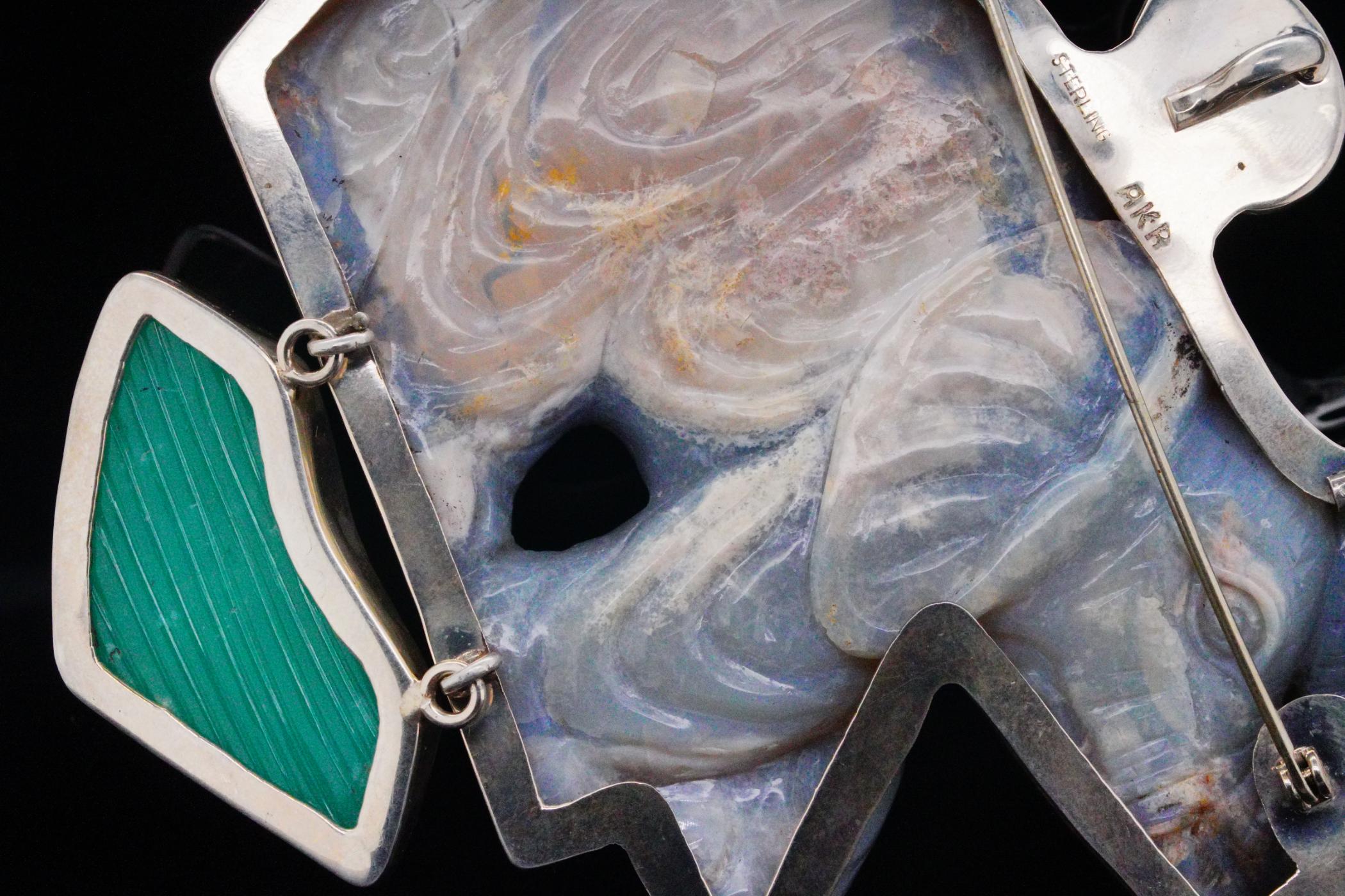 AKR Opal and Sterling Elephant Brooch