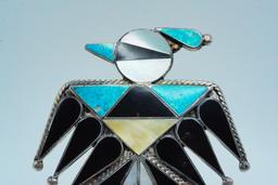 Zuni Multi-Stone Inlay and Sterling Bird Brooch