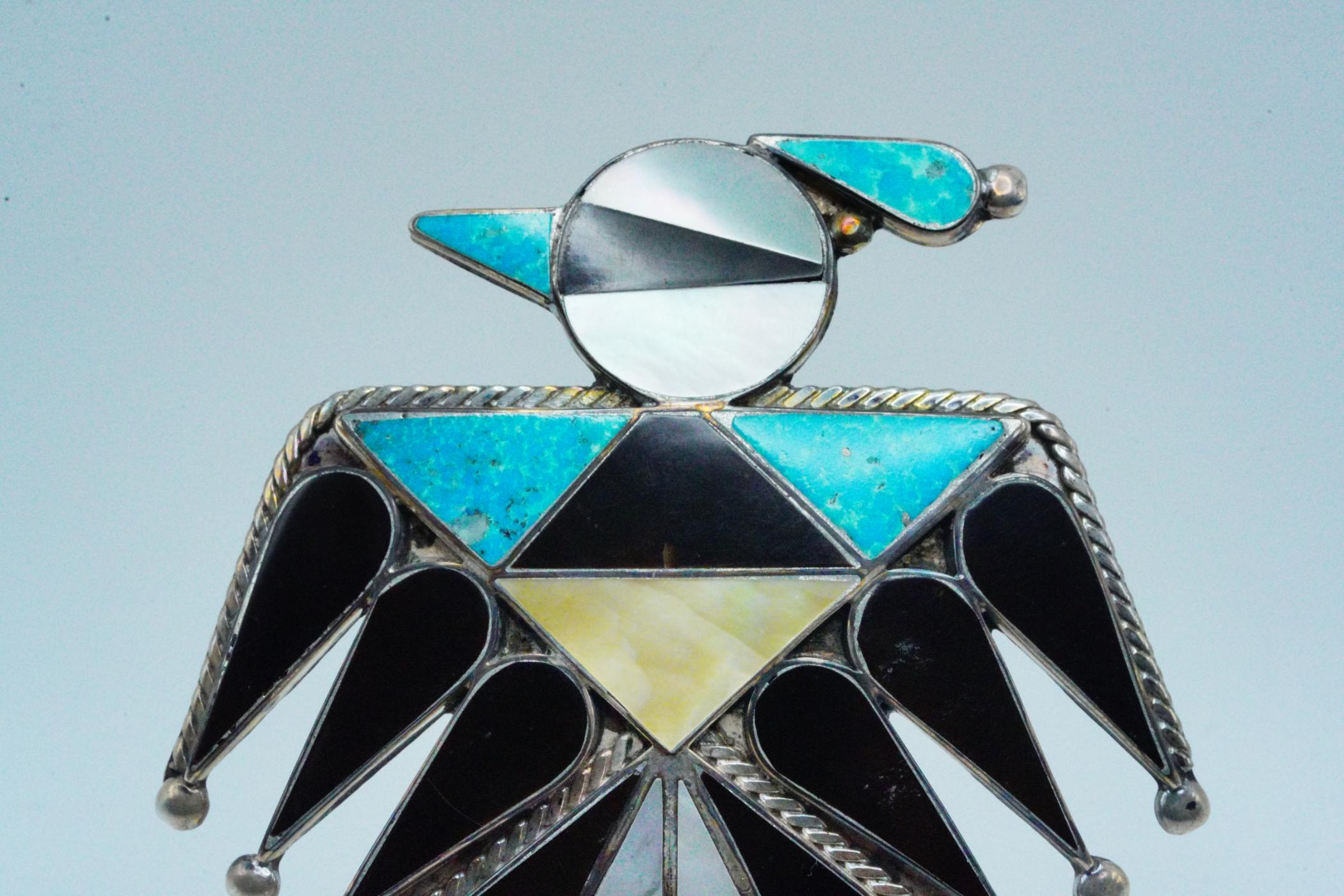 Zuni Multi-Stone Inlay and Sterling Bird Brooch