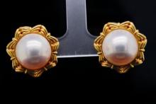 Tiffany & Co. 14mm Mabe Pearl and 18K 0.80" Earrings